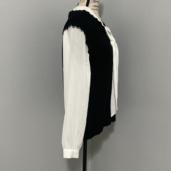 Adrianna Papell Scallop V-Neck Vest with Blouse Sleeves and Tie detail NWOT - Picture 4 of 13